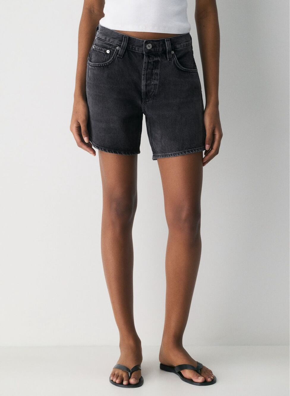 Aritzia Denim Forum Arlo Long Denim Shorts Black Size 28